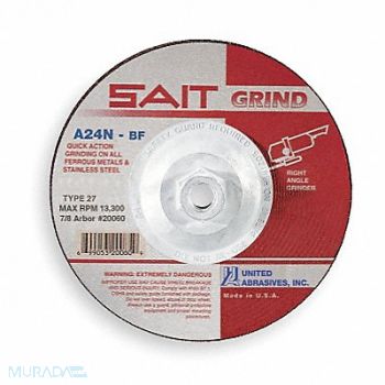 UNITED ABRASIVES-SAIT Depressed Center Whl T27 5x1/4x5/8-11 AO, 1AUH7
