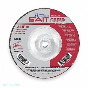 UNITED ABRASIVES-SAIT Depressed Center Whl T27 5x1/4x5/8-11 AO, 1AUH8