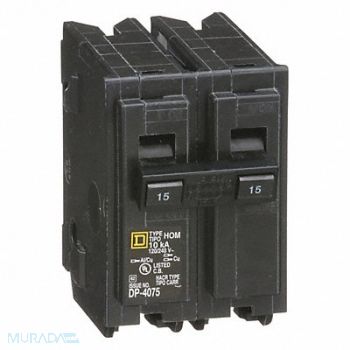 SQUARE D Circuit Breaker 15A Plug In 120/240V 2P, 1D350