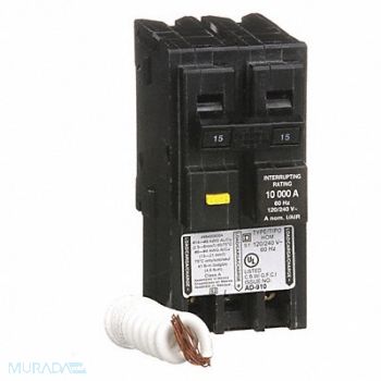 SQUARE D Circuit Breaker 15A Plug In 120/240V 2P, 1D351