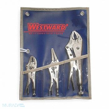 WESTWARD Locking Plier Sets Plain Grip 3 Pcs, 1ECF5