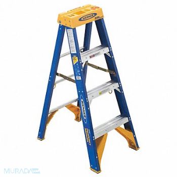 WERNER Stepladder Fiberglass 4 ft H 375 lb Cap, 1FCF1