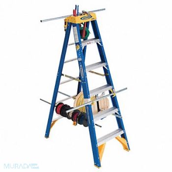 WERNER Stepladder Fiberglass 8 ft H 375 lb Cap, 1FCF3