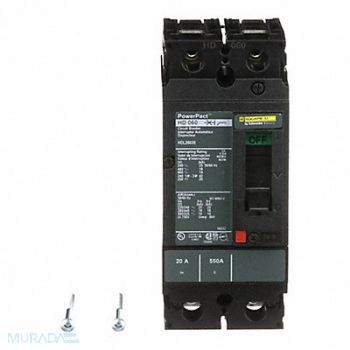 SQUARE D Circuit Breaker 20A 2P 600VAC HD, 1MAJ6
