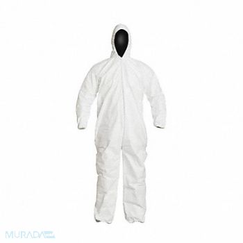 DUPONT D1429 Hooded Coveralls White L Elastic PK25, 1MKX7
