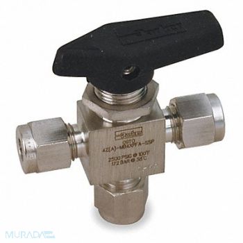 PARKER SS Ball Valve 3-Way Comp 1/2 in, 1RCK9