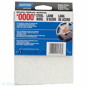 NORTON Steel Wool Pad 4 3/8 in W 5 1/2 in L PK2, 1RDX3