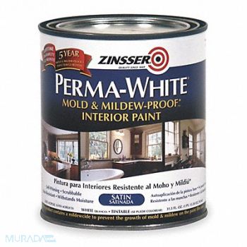 ZINSSER Latex Acryl InteriorWhiteSatin 1 qt, 4HFD8