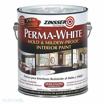 ZINSSER Latex Acryl InteriorWhiteSemiGlos 1gal, 4HFE2