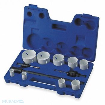 WESTWARD Hole Saw Kit Bimetal 3/4 To 2.5 In 12 Pc, 1VXK3