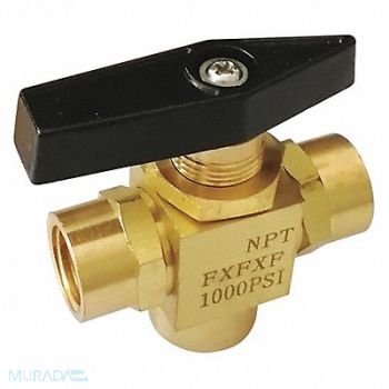 GRAINGER APPROVED Brass Ball Valve 3-Way FNPT 1/4, 1WMV6