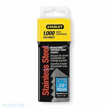 STANLEY Narrow Staples SS 7/16x1/2 PK1000, 1XHU1