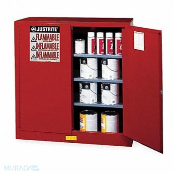 JUSTRITE Paints and Inks Cabinet 40 gal Red, 1YNE2