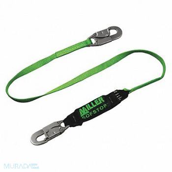 HONEYWELL MILLER Shock-Absorbing Lanyard Black/Green, 20A412