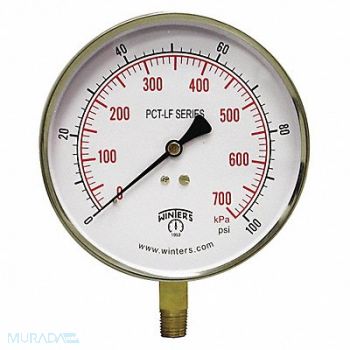 WINTERS Gauge Pressure 0 to 100 psi 4-1/2 in, 20JN17