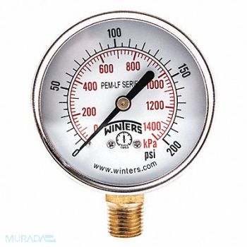 WINTERS J1380 Gauge Pressure 0 to 200 psi 2-1/2 in, 20JN31