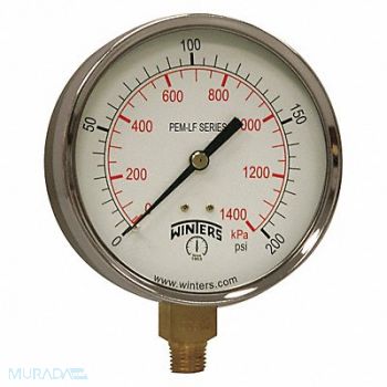 WINTERS K4524 Gauge Pressure 0 to 200 psi 4 in, 20JN38