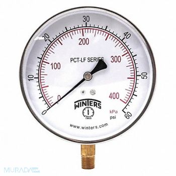 WINTERS Gauge Pressure 0 to 60 psi 4-1/2 in, 20JN16