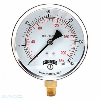 WINTERS K4524 Gauge Pressure 0 to 30 psi 4 in, 20JN34