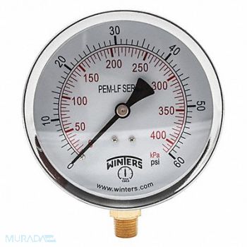 WINTERS K4524 Gauge Pressure 0 to 60 psi 4 in, 20JN35