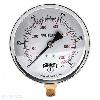 WINTERS K4524 Gauge Pressure 0 to 100 psi 4 in, 20JN36