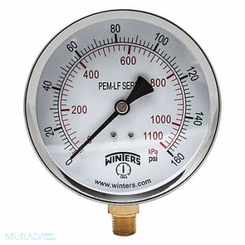 WINTERS K4524 Gauge Pressure 0 to 160 psi 4 in, 20JN37