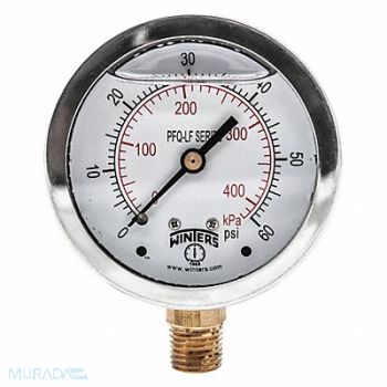 WINTERS J1382 Gauge Pressure 0 to 60 psi 2-1/2 in, 20JN44