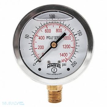 WINTERS J1382 Gauge Pressure 0 to 200 psi 2-1/2 in, 20JN47