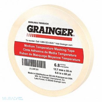 GRAINGER APPROVED Masking Tape 1/2 W 60 yd L Tan, 20PJ01