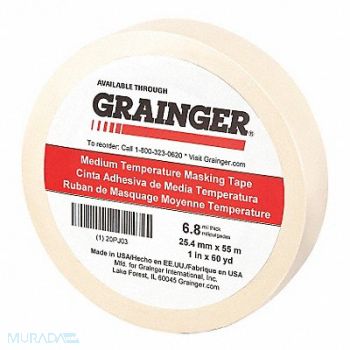 GRAINGER APPROVED Masking Tape 1 W 60 yd L Tan, 20PJ03