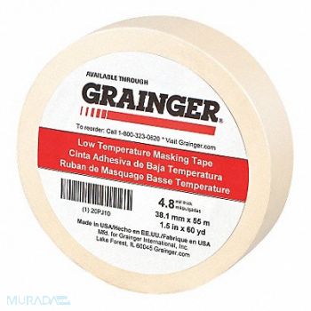 GRAINGER APPROVED Masking Tape 1 1/2 W 60 yd L Tan, 20PJ10