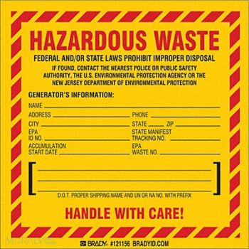 BRADY DOT Handling Label Waste 6 Label W PK50, 20TD74