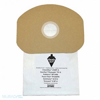 TOUGH GUY Vacuum Bag Paper 2-Ply Reusable PK10, 20TM82