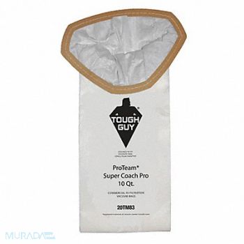 TOUGH GUY Vacuum Bag Paper 2-Ply Reusable PK10, 20TM83