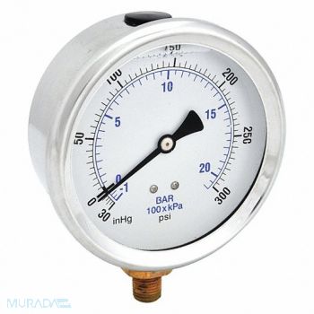 PIC GAUGES H8400 Compound Gauge Liquid 4 in 30/0/300 psi, 20TV47
