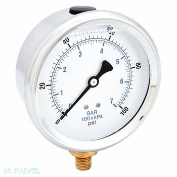 PIC GAUGES H8400 Pressure Gauge Liquid 4 in 100 psi, 20TV49