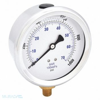 PIC GAUGES H8400 Pressure Gauge Liquid 4 in 1000 psi, 20TV56