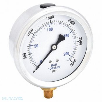 PIC GAUGES H8400 Pressure Gauge Liquid 4 in 3000 psi, 20TV59