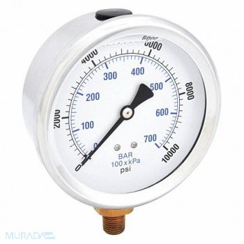 PIC GAUGES H8400 Pressure Gauge Liquid 4 in 10 000 psi, 20TV62