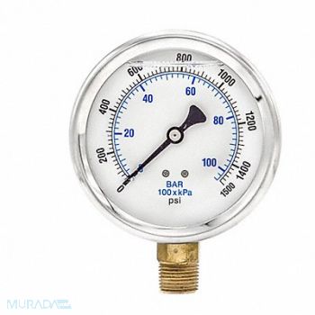 PIC GAUGES H8403 Pressure Gauge Liquid 4 in 1500 psi, 20TV79