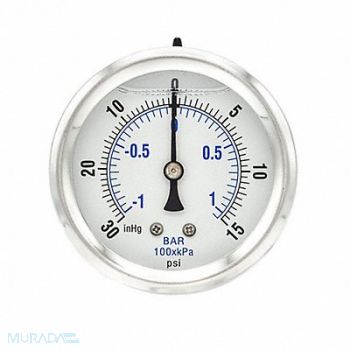 PIC GAUGES Compound Gauge 1/4 NPT 30 HgVac to 15psi, 20TW28