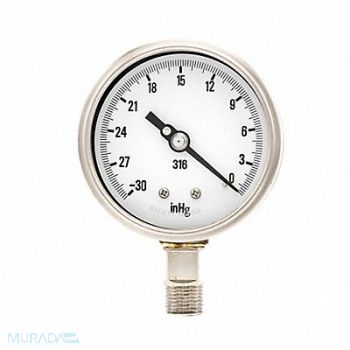 PIC GAUGES H8410 Vacuum Gauge HD 4In 30-0In Hg Vacuum, 20TW86