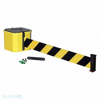 RETRACTA-BELT Wall Barrier 30ft Black/Yellow Belt, 20YU39