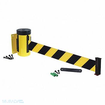 RETRACTA-BELT Wall Barrier 10ft Black/Yellow Belt, 20YU92
