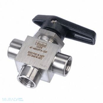 PARKER Ball Valve 1-Piece 3-Way 1/4in 3000 psi, 20ZA11