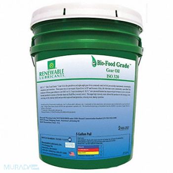RENEWABLE LUBRICANTS Food Grade Gear Oil 5 Gal, 21A566