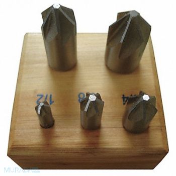WESTWARD Countersink Set 5 PC 3 FL 82 Deg HSS, 21ML13