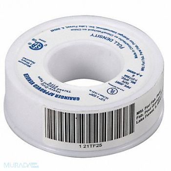 GRAINGER APPROVED Thread Sealant Tape 1/2 W White, 21TF25