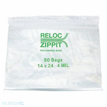 RELOC ZIPPIT Clear Reclosable Bags 4mil 14 x14 PK250, 227X36