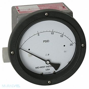 MIDWEST INSTRUMENT Pressure Gauge 0 to 5 psi, 22A530